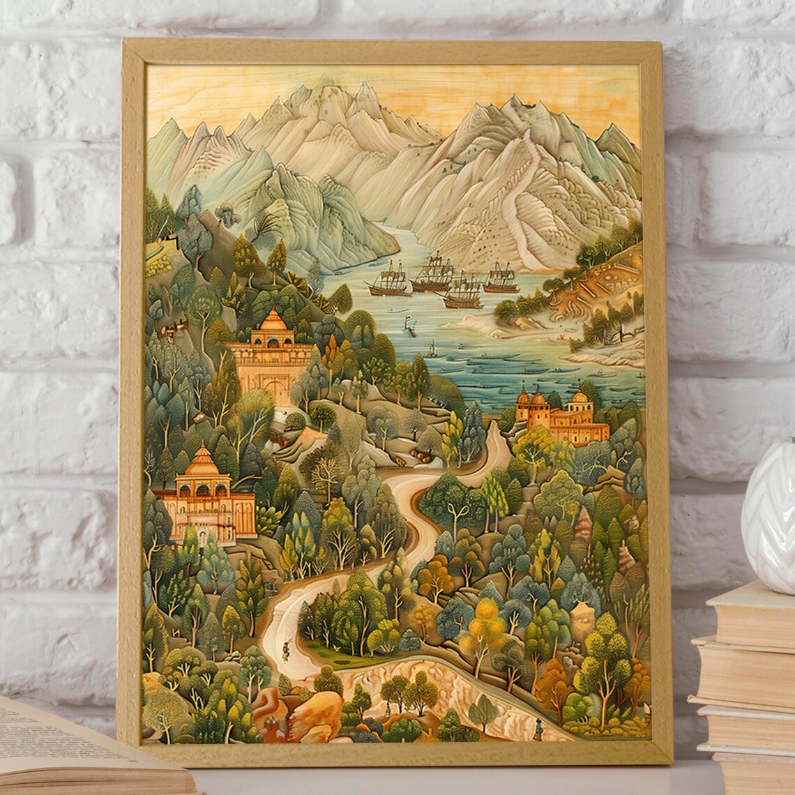 Mountains and Valleys Pichwai Landscape Art Print - Image 2