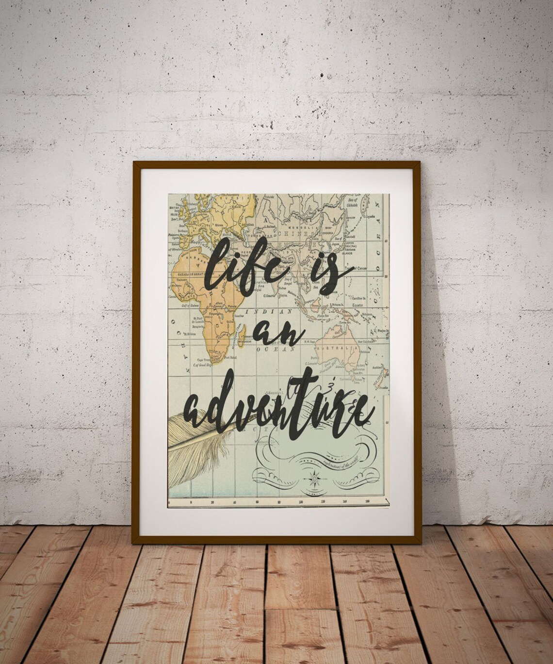 Life Adventure Quote Map Travel Art Print