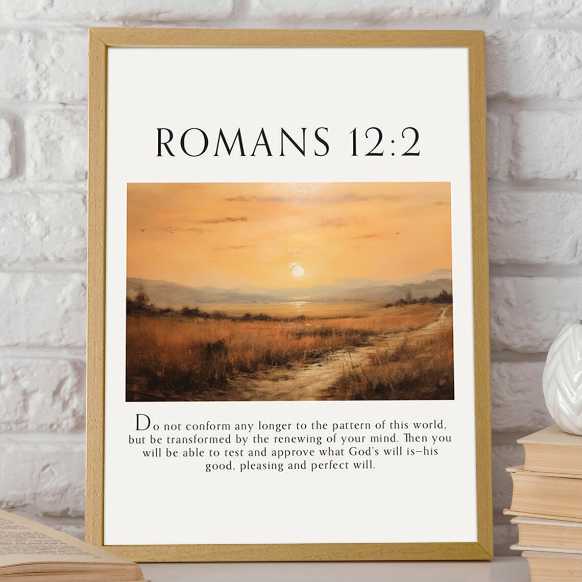 Romans 12:2 Golden Sunset Field Bible Verse Christian Faith Poster - Image 2