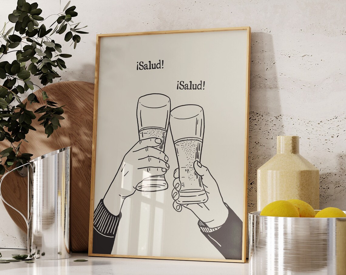 Salud Cheers Beer Glasses Vintage Toast Bar Cart Gift Poster - Image 4