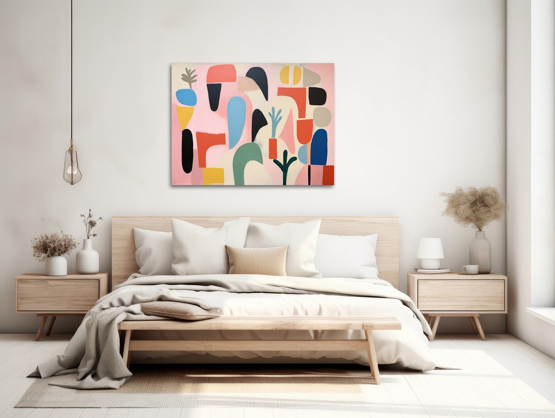 Boho Abstract Wall Art Primitive Simple Shapes Modern Geometric Organic Pastel Painting Large Print Or Framed Lets Dance - Image 2