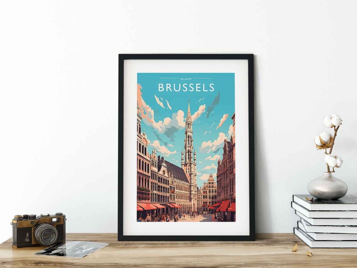 Brussels Belgium Grand Place Historic Town Hall Spire Travel Poster - Image 3