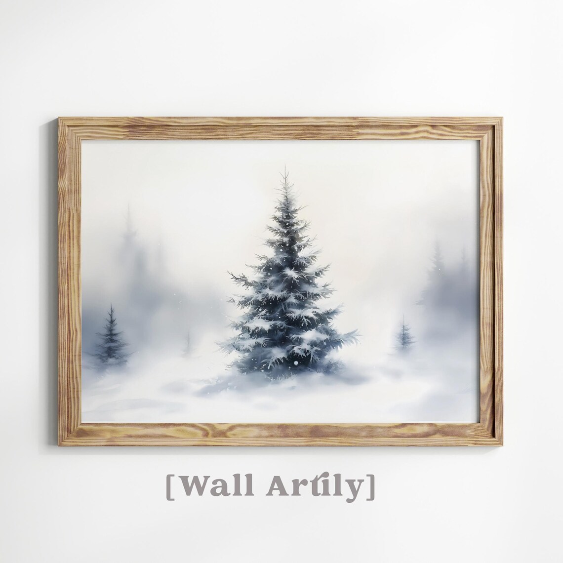 Misty Snowy Pine Tree Foggy Winter Forest Watercolor Decor Poster