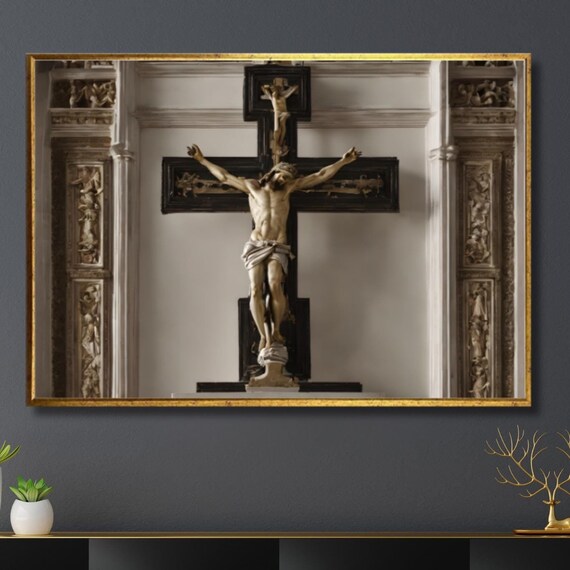 Crucified Jesus Christ Cross Church Statue Religious Art Poster