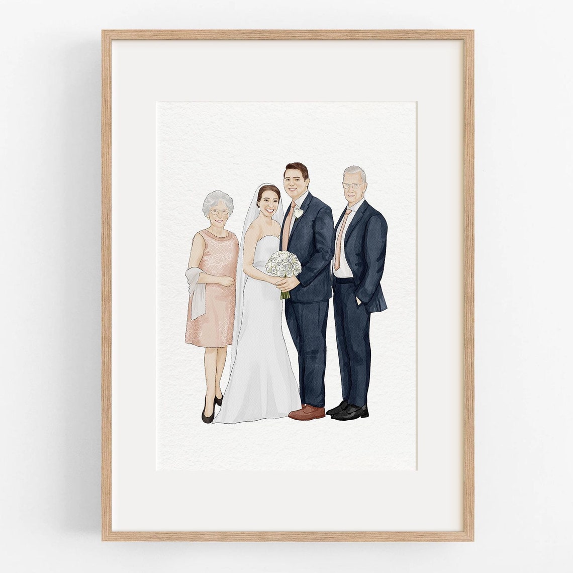 Watercolor Family Portrait Painting From Photo Add Deceased Loved One To Photo Add Person To Photo Custom Illustration