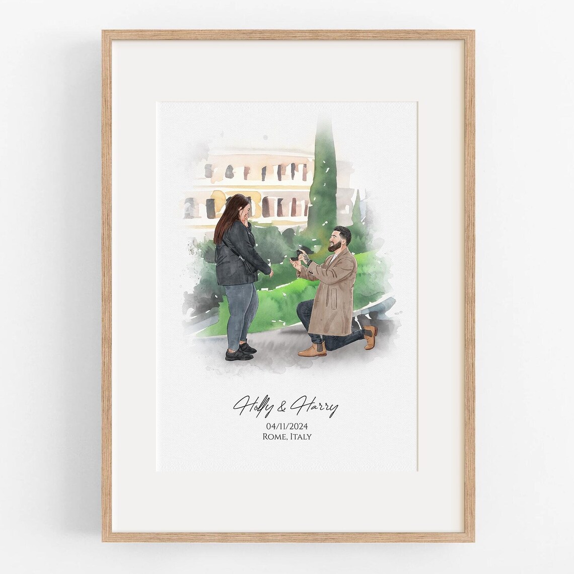 Rome Italy Proposal Painting Personalized Engagement Portrait Poster