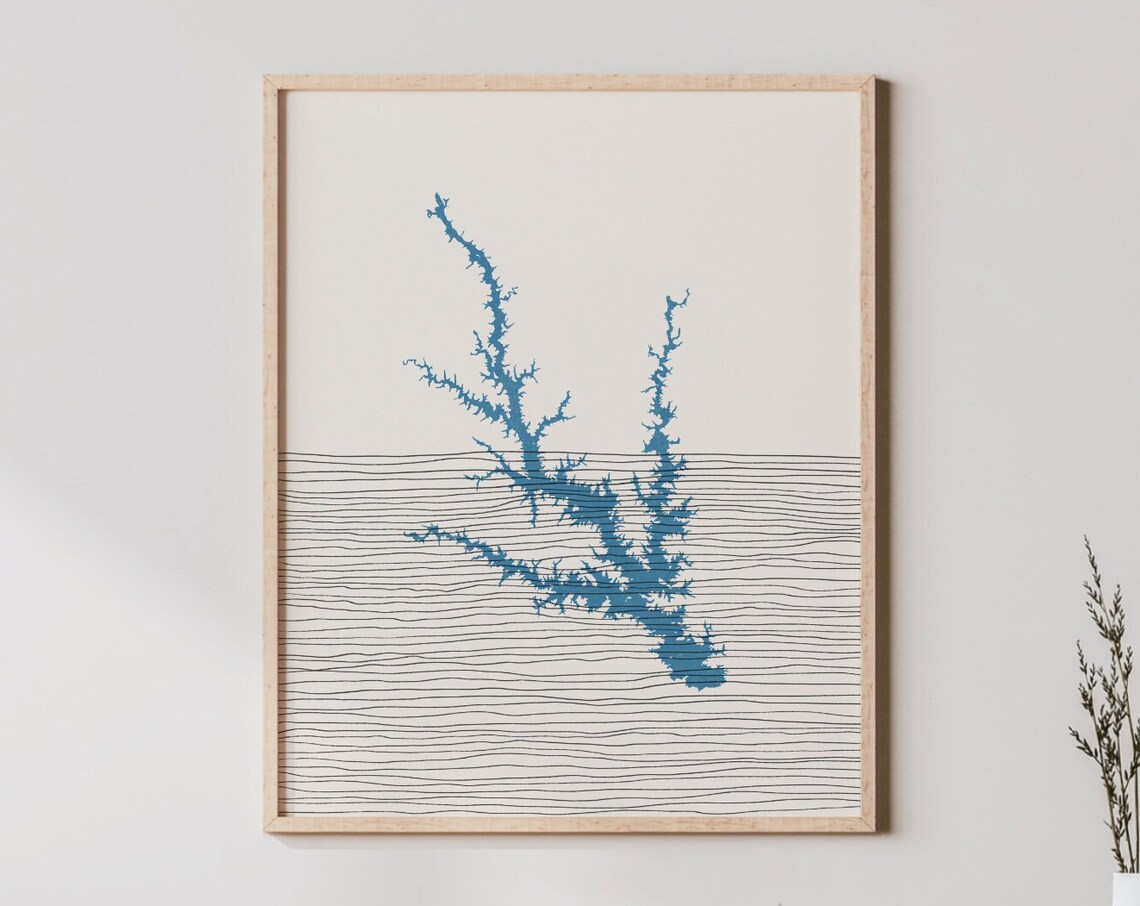 Lake Richard B Russell Boho Map Line Art Silhouette Print Lakehouse Decor