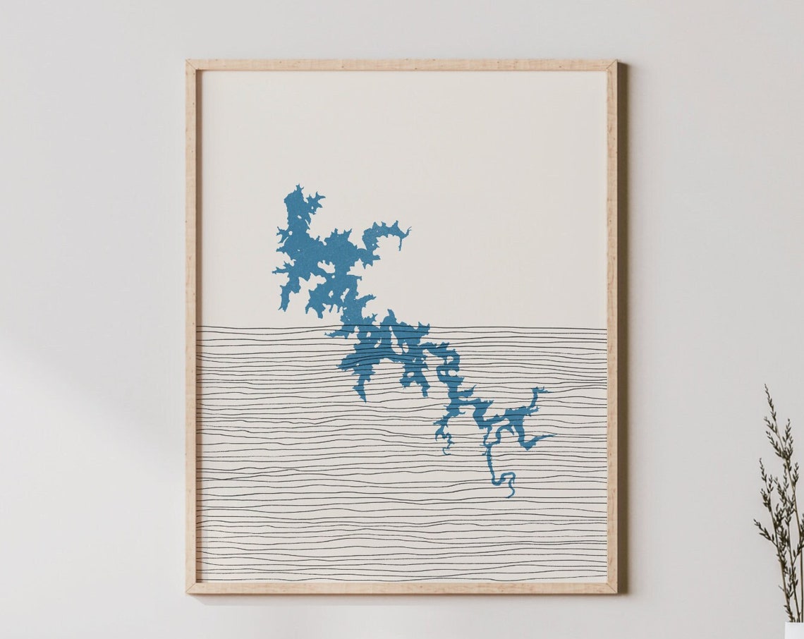 Percy Priest Lake Tennessee Minimalist Blue Silhouette Map Poster