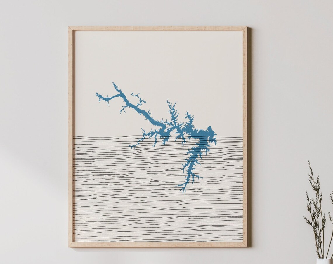 Lakehouse Kerr Lake North Carolina Boho Map Minimalist Blue Poster