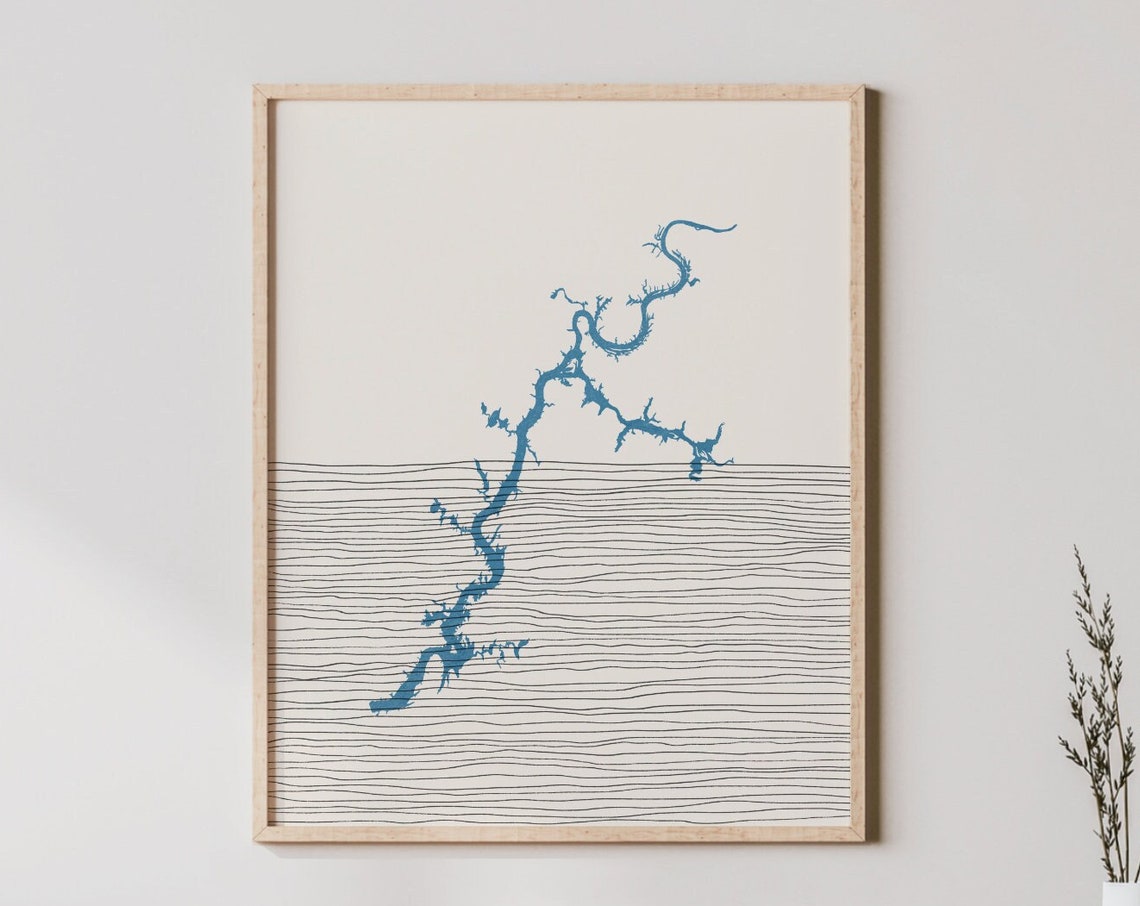 Lake Chickamauga Boho Map Line Art Silhouette Print Lakehouse Decor