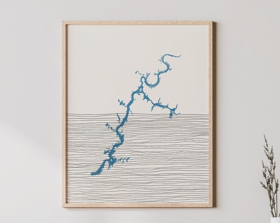Lake Chickamauga Boho Map Line Art Silhouette Print Lakehouse Decor