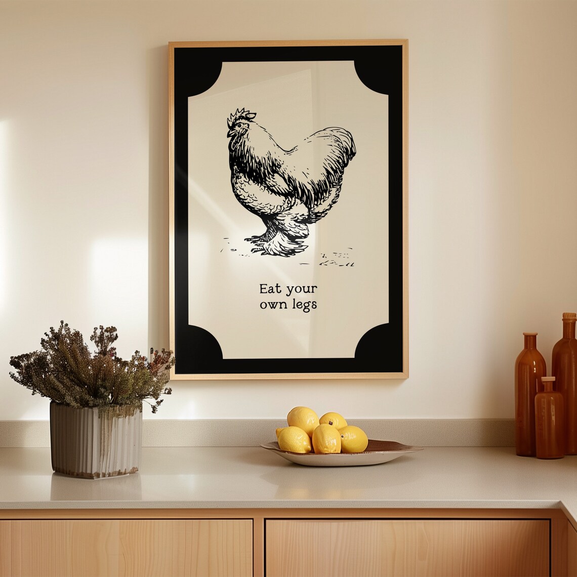 Eat Your Own Legs Vintage Rooster Etching Farmhouse Quote Poster - Image 2