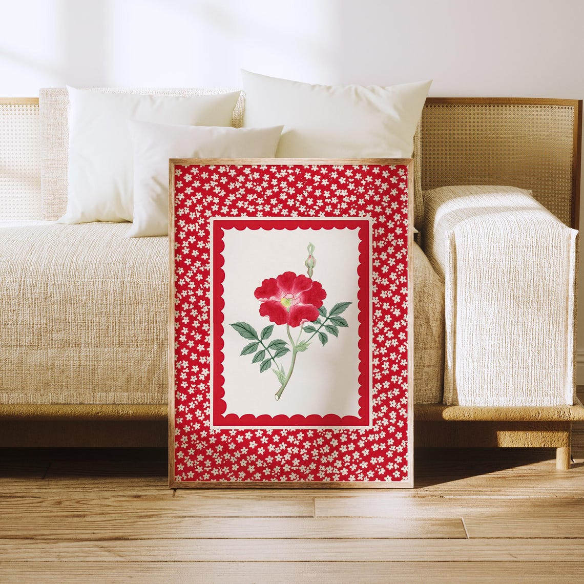 Vintage Red Primrose Botanical Illustration Floral Patterned Poster - Image 3