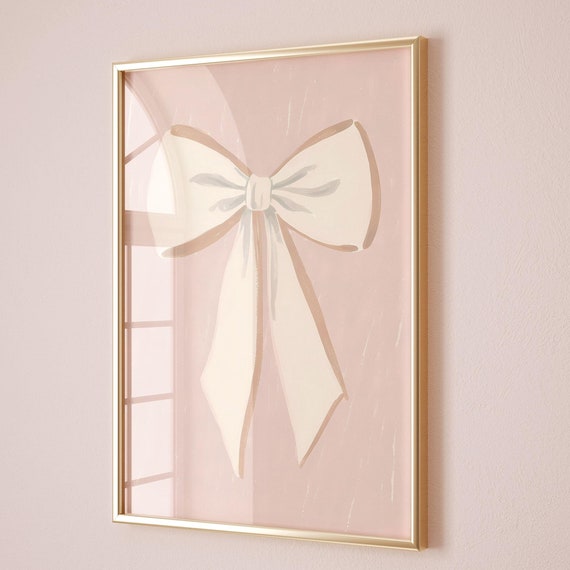 Cream Bow Nursery Print Grandmillenial Coquette Aesthetic Poster Trendy Apartment Decor White Bows Baby Girl Room Ribbon