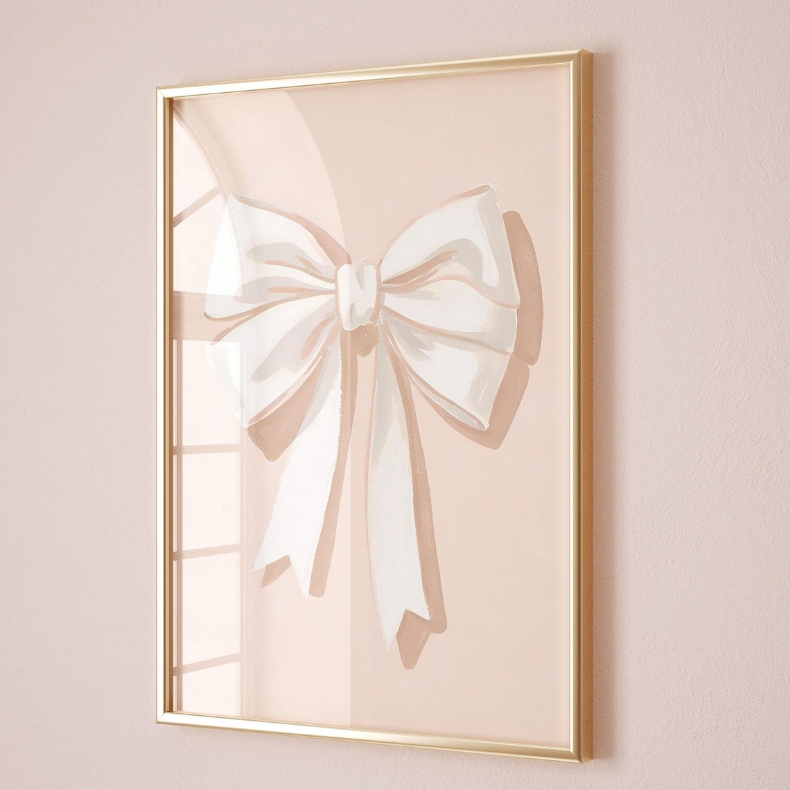 Cream Ribbon Bow Blush Pink Minimalist Coquette Nursery Art Poster - Image 2