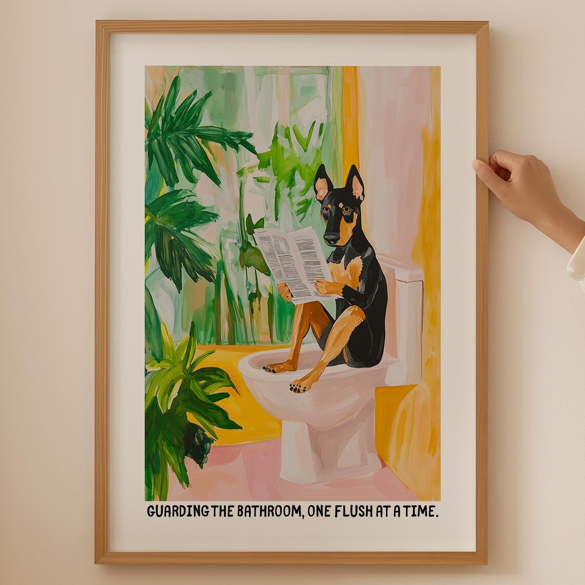 Doberman Pinscher Guarding the Bathroom Funny Toilet Humor Poster