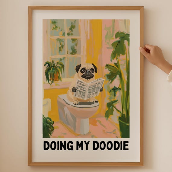 Pug Lover Wall Art Trendy Toilet Poster Funky Bathroom Decor Funny Gift Colorful Dog Print