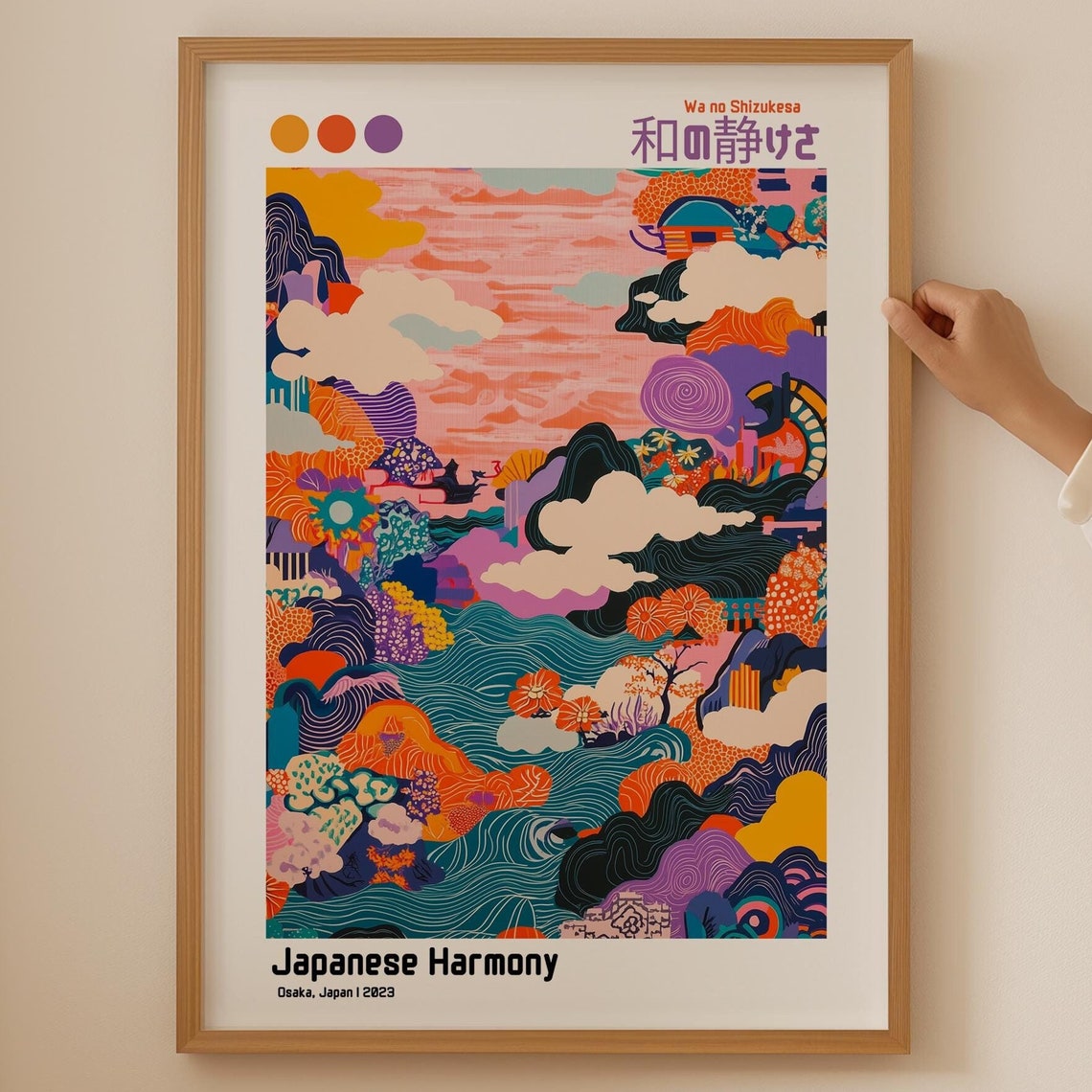 Japanese Harmony Osaka Japan Vibrant Mountain Sea Art Poster