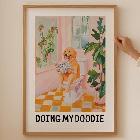Golden Retriever Printfunky Bathroom Decor Colorful Poster Funny Lover Gift Trendy Toilet Wall Art