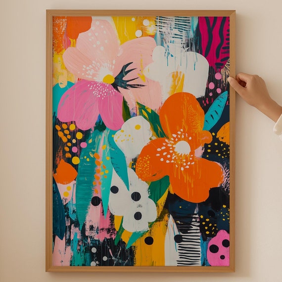 Japandi Flower Poster Abstract Art Print Wabi Sabi Wall Japanese Room Decor Vintage Bathroom Cubicle