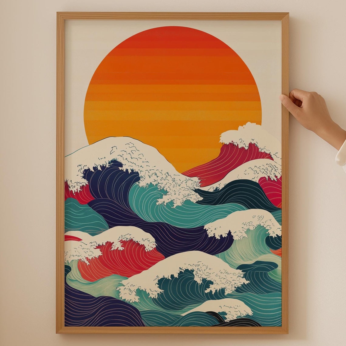 Japanese Sunset Print Vintage Japandi Art For Bathroom Funky Wall Room Decor Wabi Sabi Poster Cubicle
