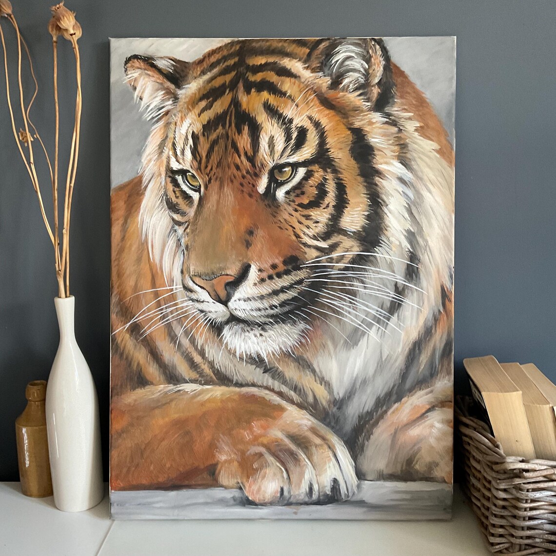 Tiger Portrait Art Print, Wild Animal Painting