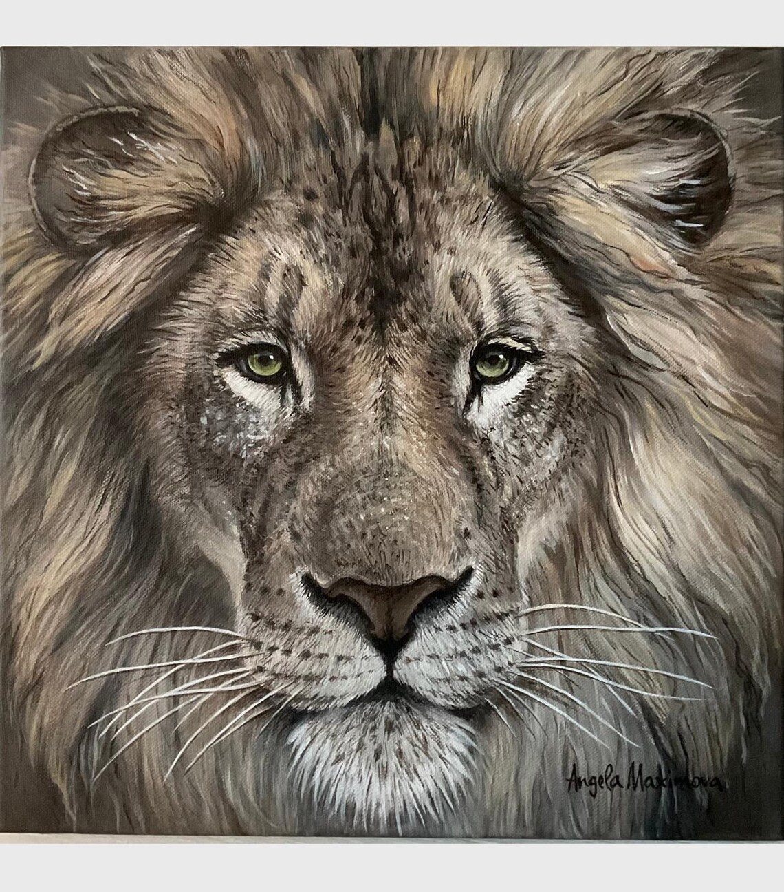 Tiger Face Close Up Intense Amber Eyes Realistic Acrylic Painting Poster - Image 2