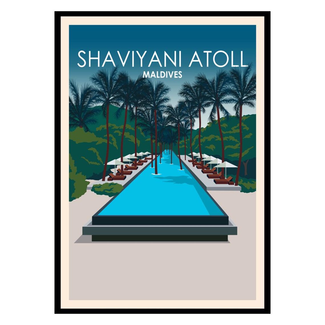 Shaviyani Atoll Maldives Infinity Pool Palm Trees Travel Art Poster