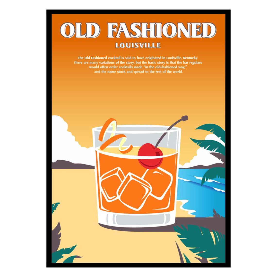 Old Fashioned Louisville Kentucky Cocktail History Bar Poster