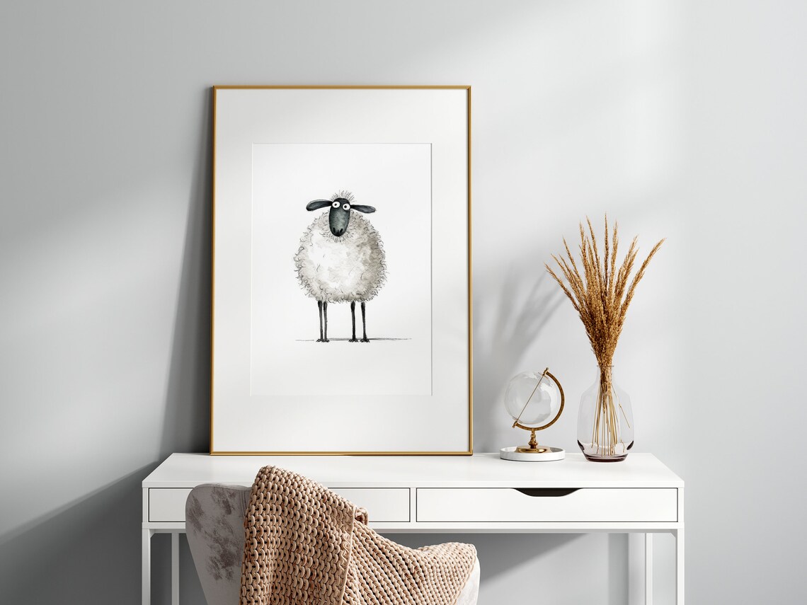 Charming Fluffy Sheep Cute Quirky Watercolor Funny Animal Poster - Image 3