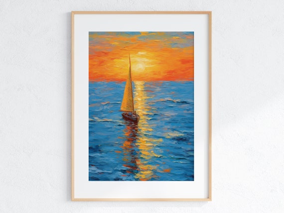 Sailing Boat Uplifting Artwork Of A Summer Seascape Featuring A Sailing Boat Basking In The Sunset Glow