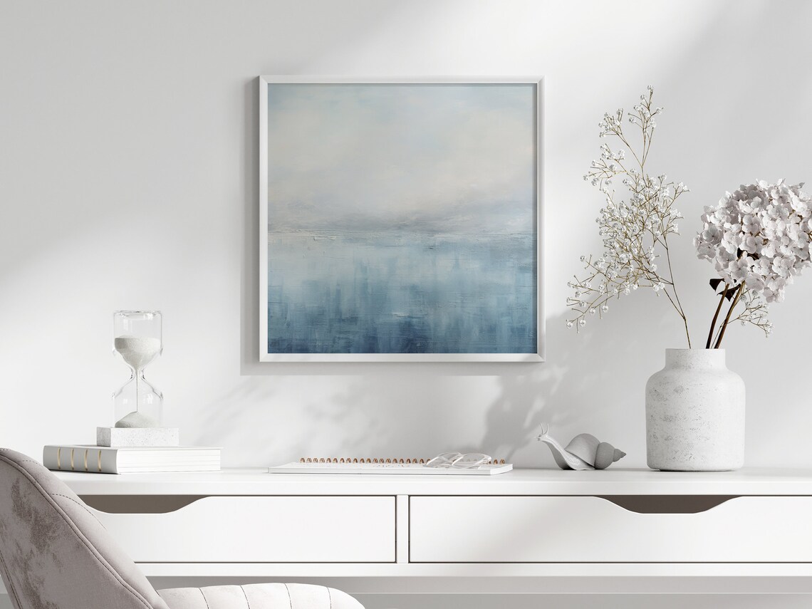 Serene Dreamy Misty Blue Abstract Ocean Seascape Minimalist Poster - Image 2