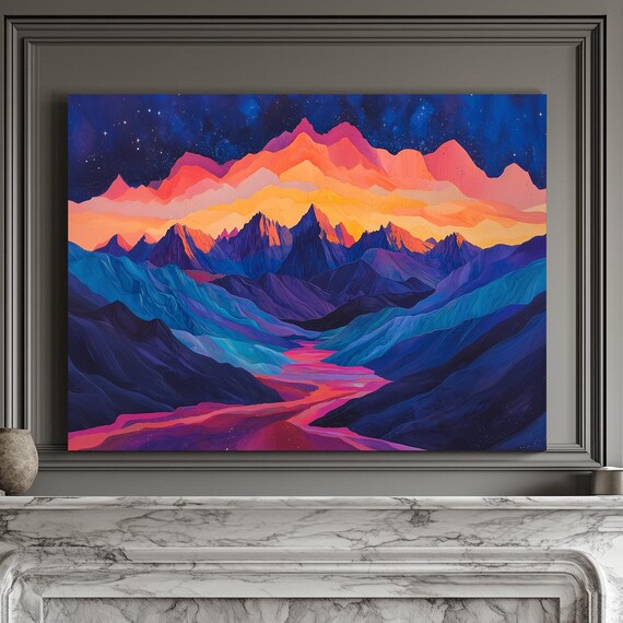 Purple Mountain Majesty Print Landscape Modern Painting Nature Calm Relaxing Wall Print Airbnb Art Wall Decor