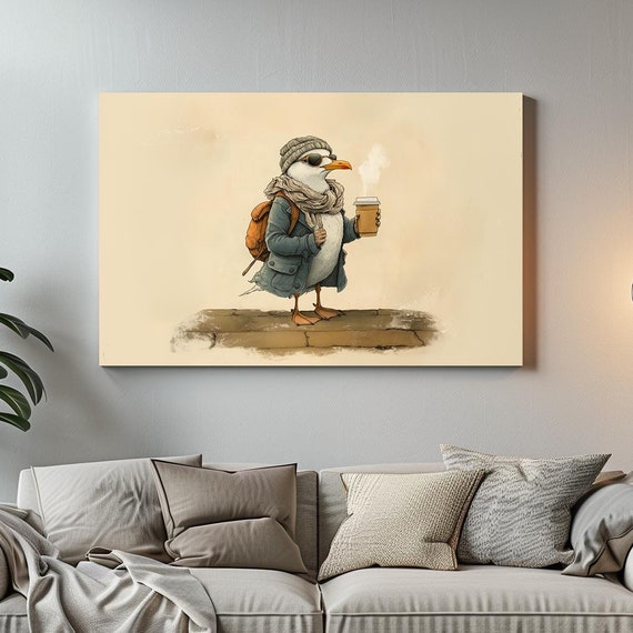Hipster Seagull Coffee Maximalist Eclectic Victorian Print Bold Altered Party Portrait Fantasy Fun Colorful Renaissance Rustic Art