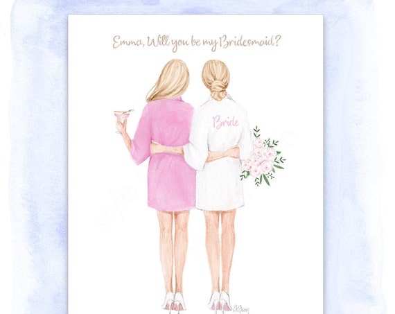 Bridesmaid Fashion Illustration Will You Be My Bridesmaid Print Bridesmaid Illustration Card Personalized Bridesmaid
