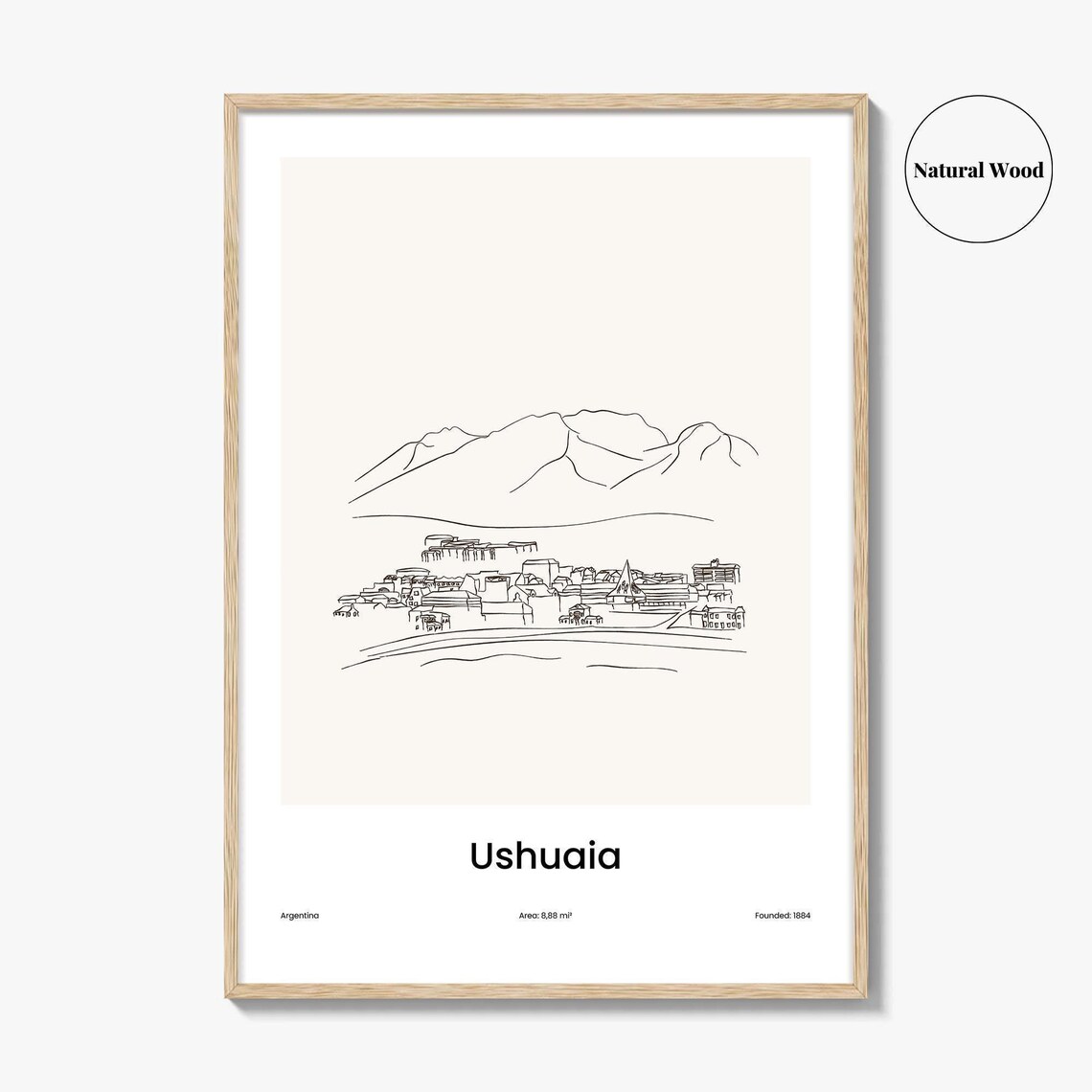Ushuaia Argentina Minimal Line Art Mountain Town Sketch Poster - Image 2