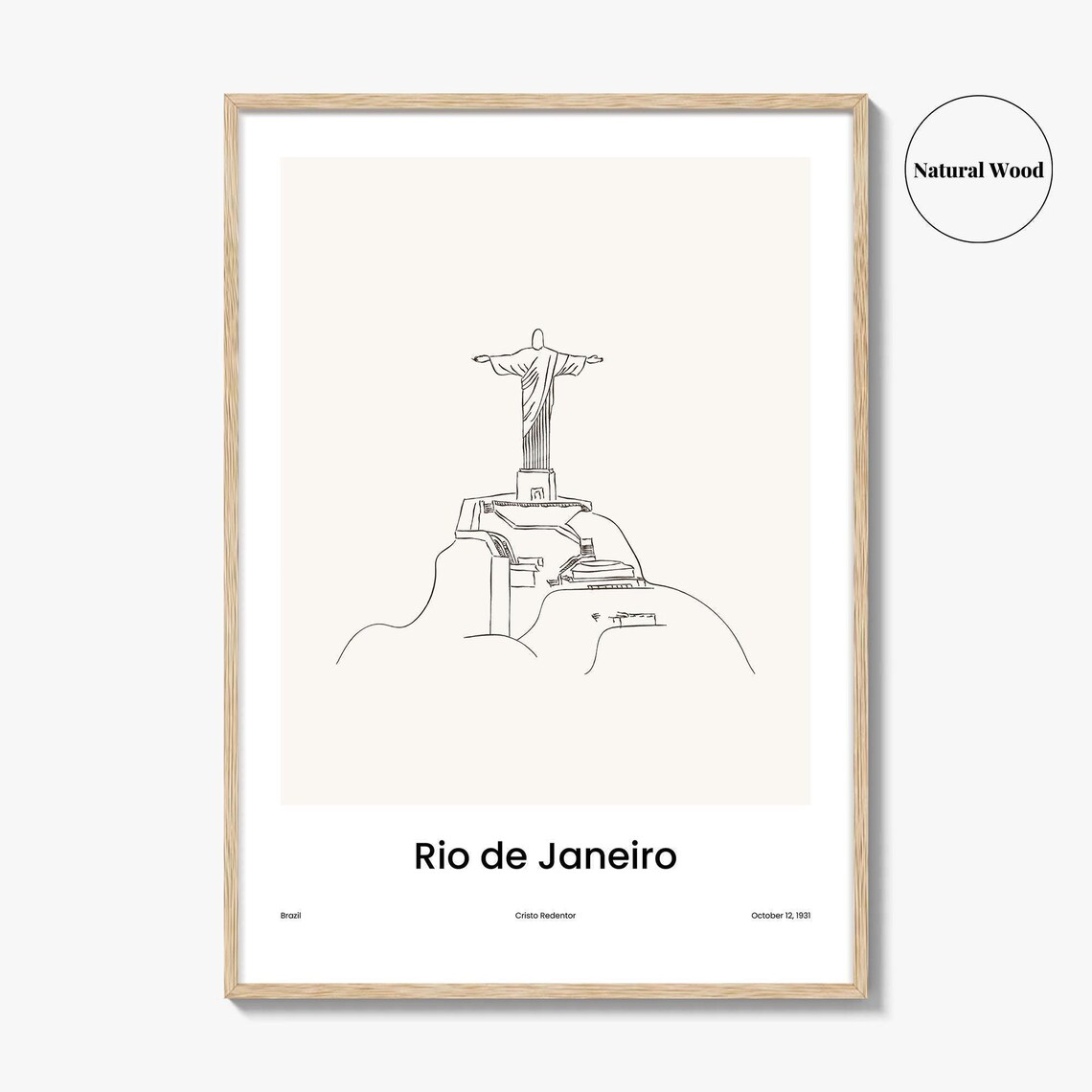 Rio de Janeiro Cristo Redentor One Line Drawing Minimalist Poster - Image 2