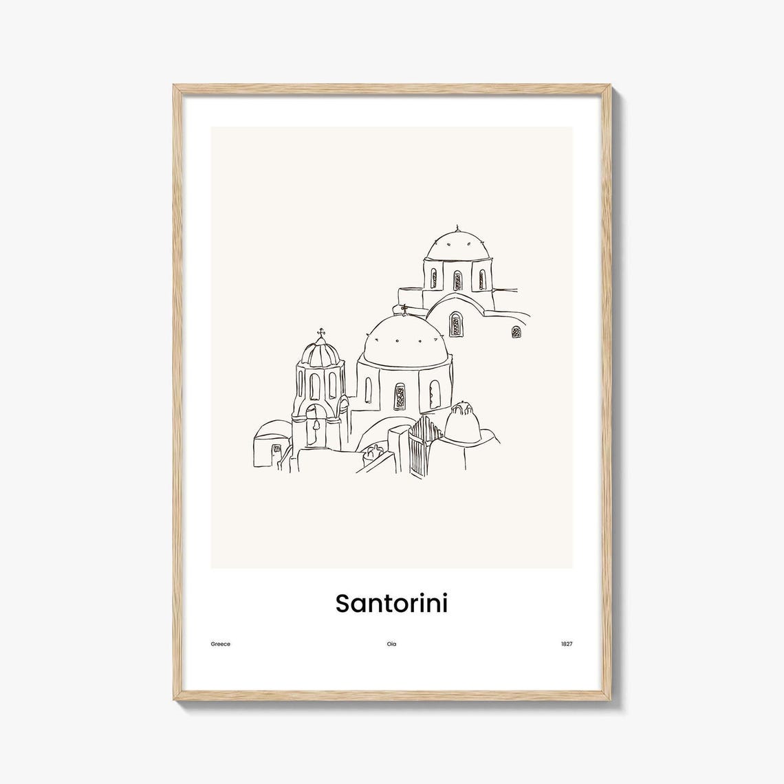 Santorini Greece Oia Domed Churches One Line Travel Art Poster
