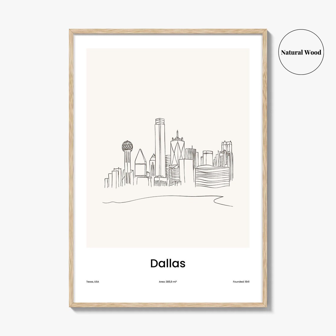 Dallas Texas One Line Skyline Reunion Tower Minimalist Poster - Image 2