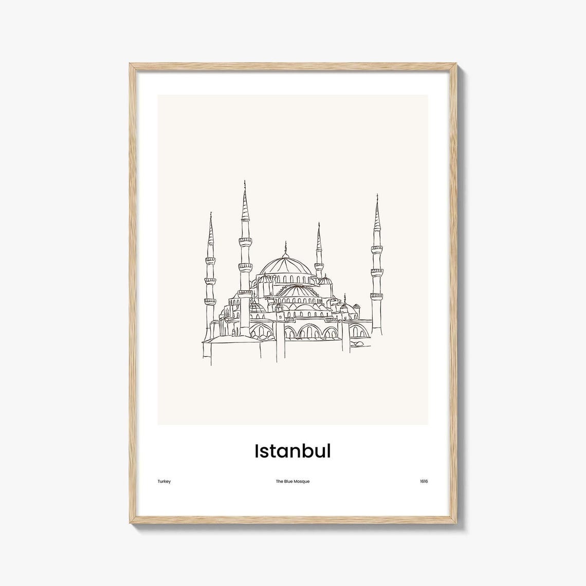 Istanbul Turkey Blue Mosque Line Drawing Landmark Art Poster