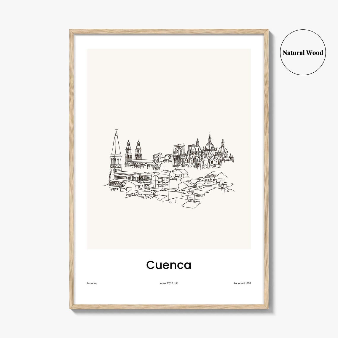 Cuenca Ecuador Minimalist Line Drawing Cathedral Skyline Poster - Image 2
