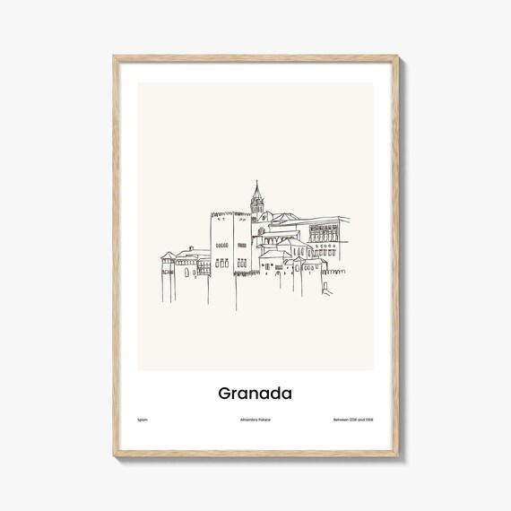 Granada Spain Alhambra Palace Minimalist Line Drawing Art Poster
