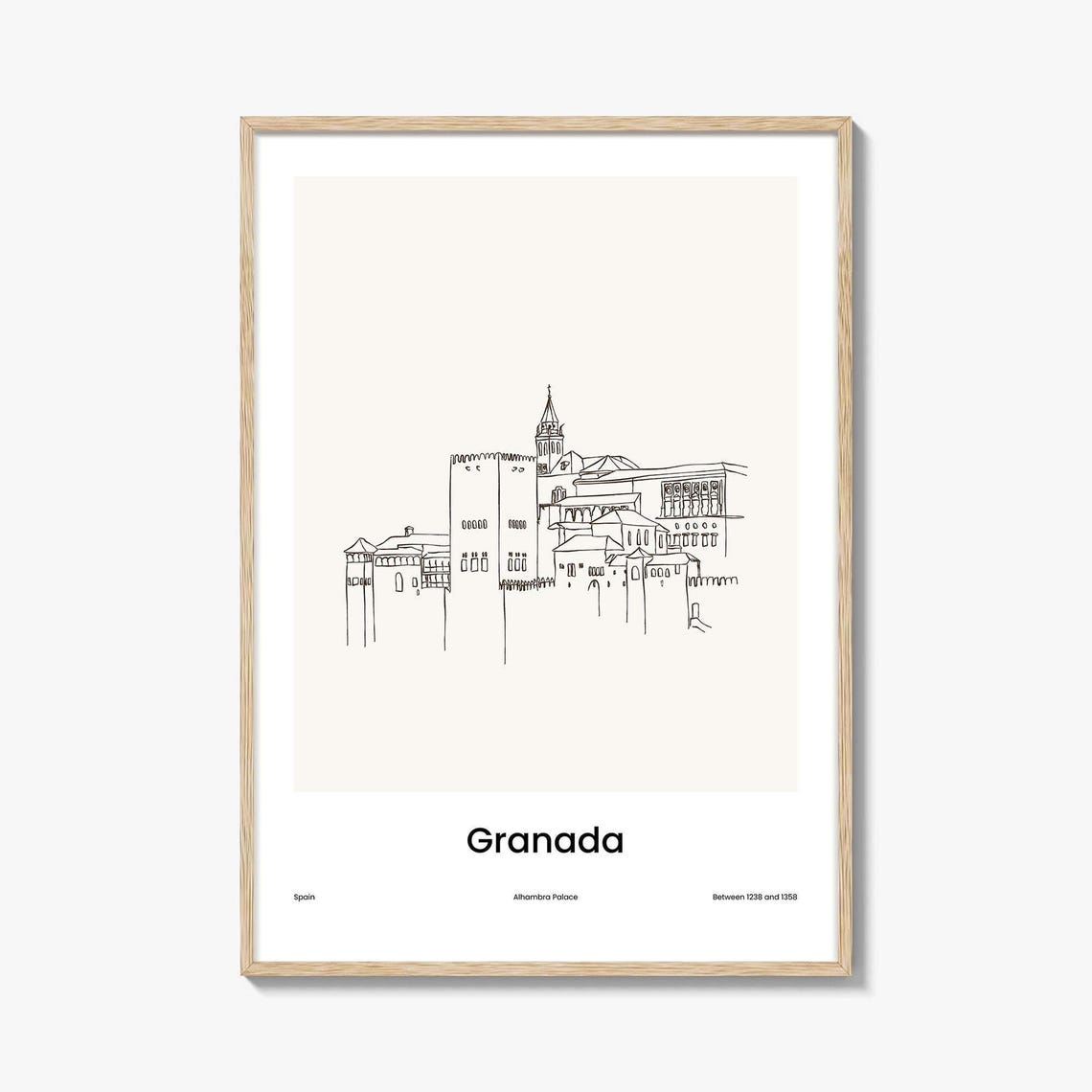 Granada Spain Alhambra Palace Minimalist Line Drawing Art Poster