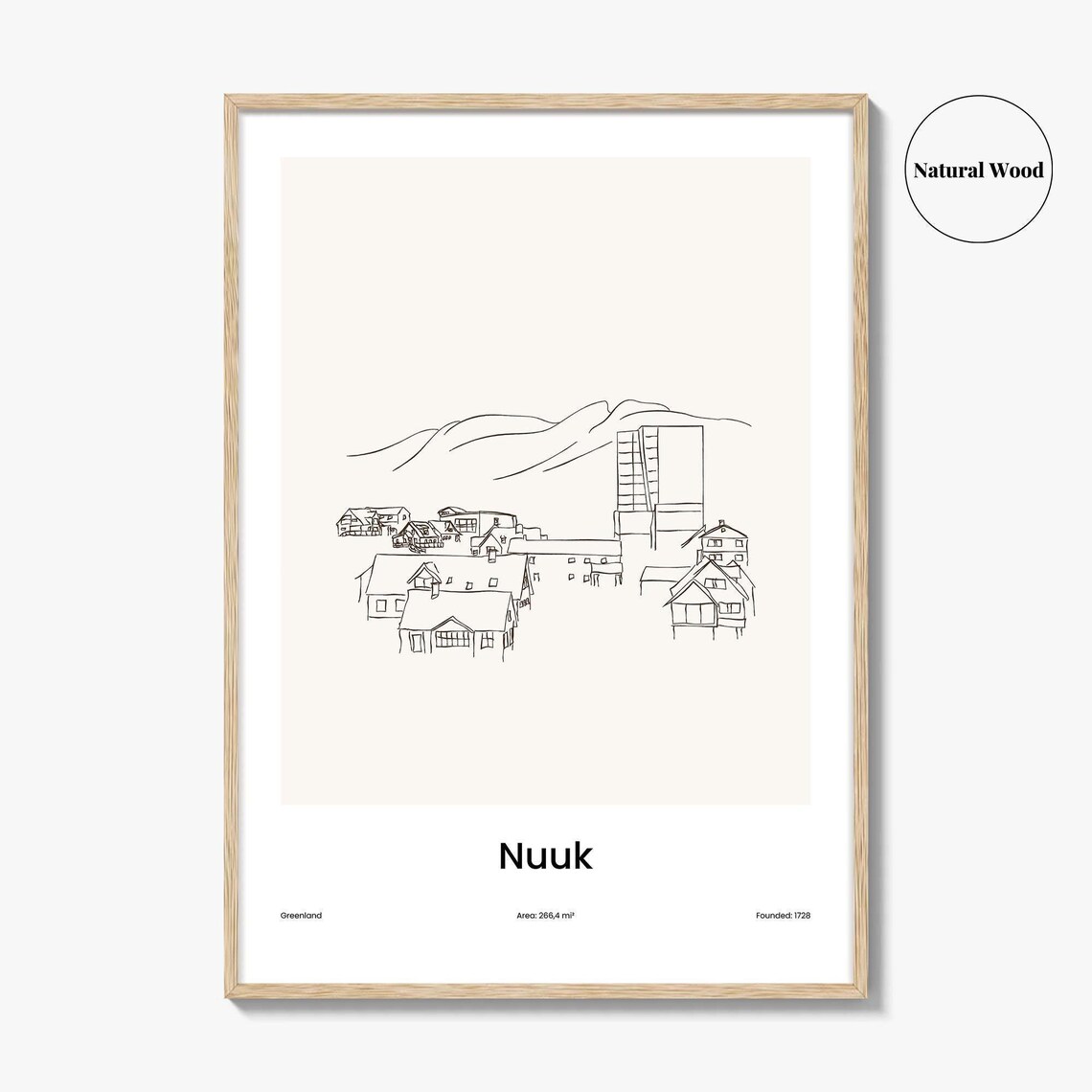 Nuuk Greenland Arctic Mountain Town Minimalist Line Drawing Poster - Image 2