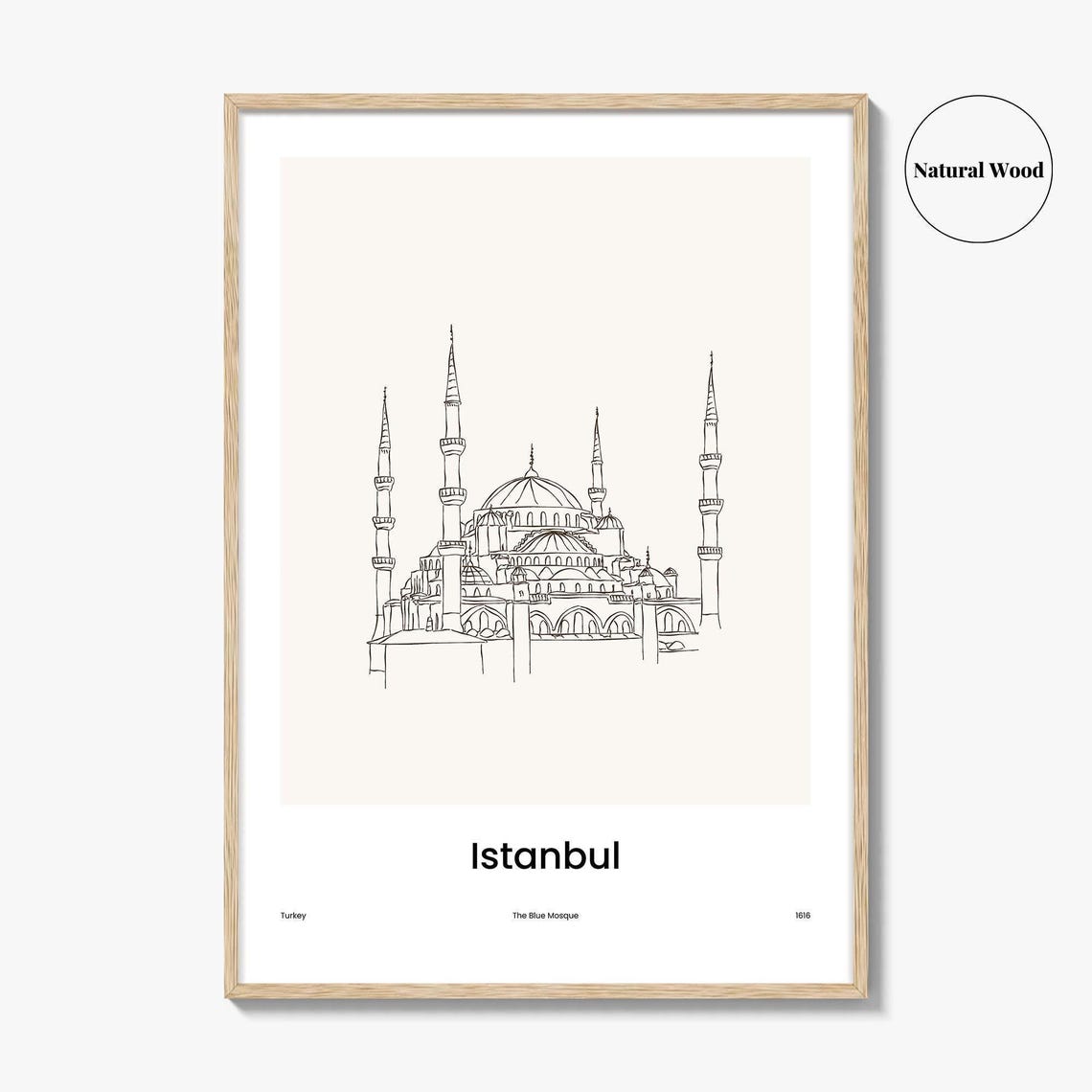 Istanbul Turkey Blue Mosque Line Drawing Landmark Art Poster - Image 2