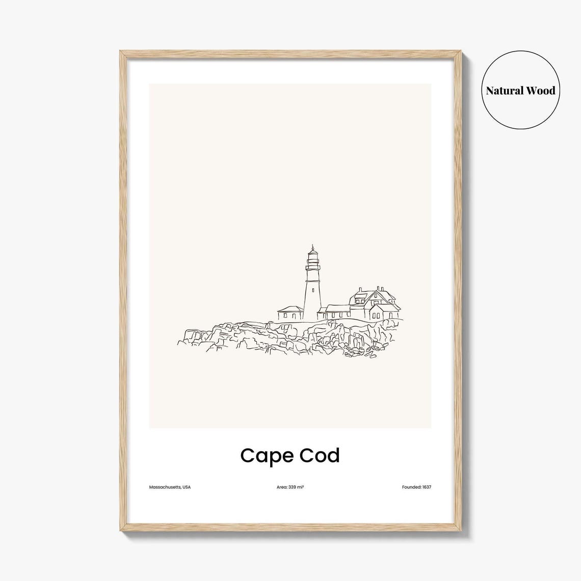 Cape Cod Massachusetts Lighthouse Coastal One Line Drawing Poster - Image 2