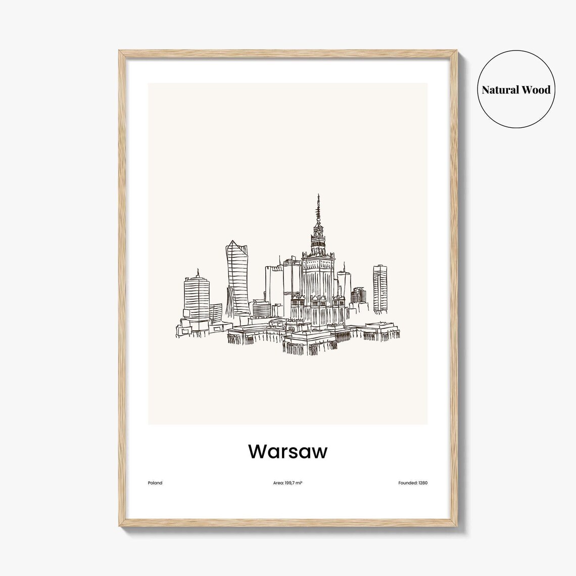 Warsaw Poland Minimalist Line Drawing City Skyline Travel Poster - Image 2