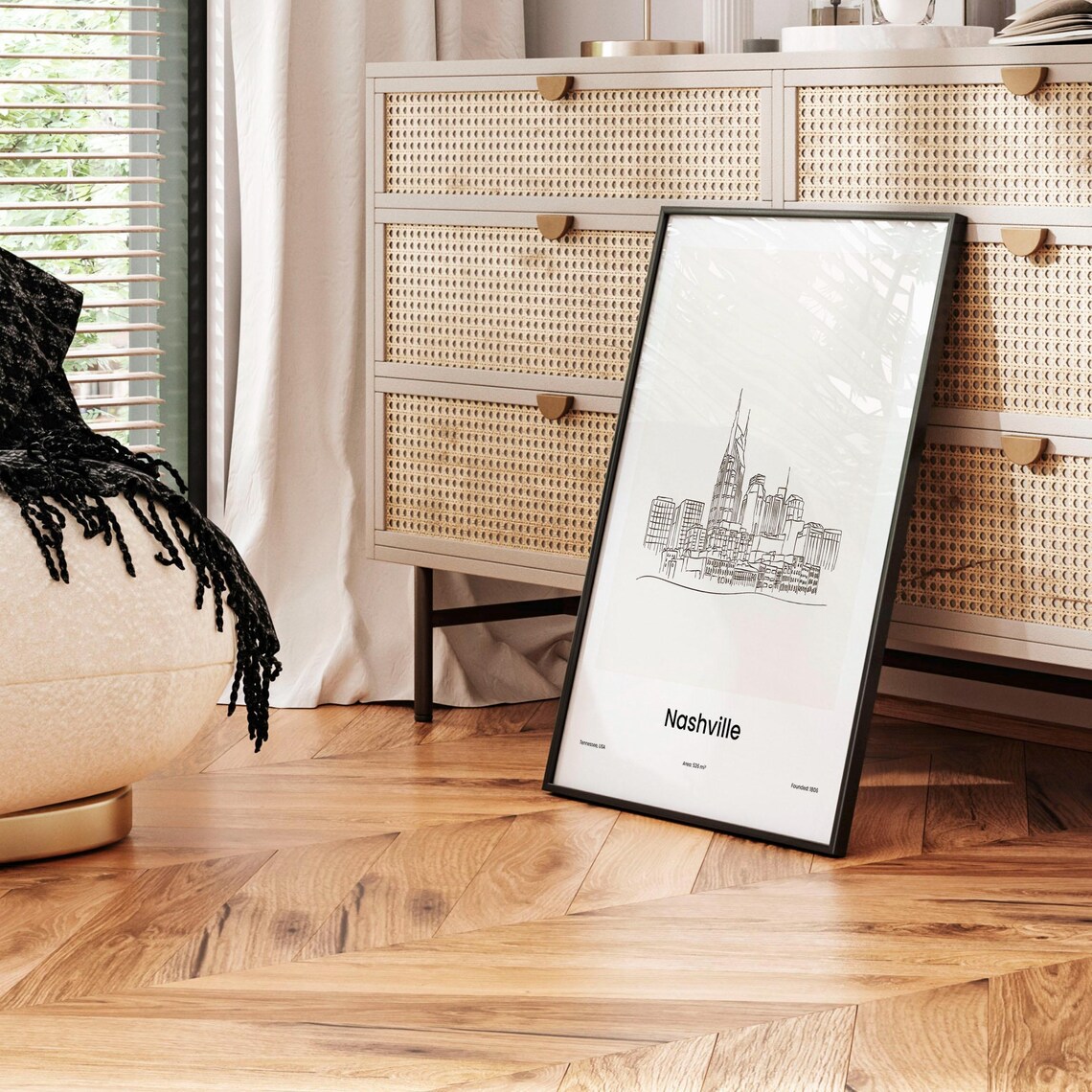 Nashville Tennessee One Line Drawing City Skyline Minimalist Art Poster - Image 5
