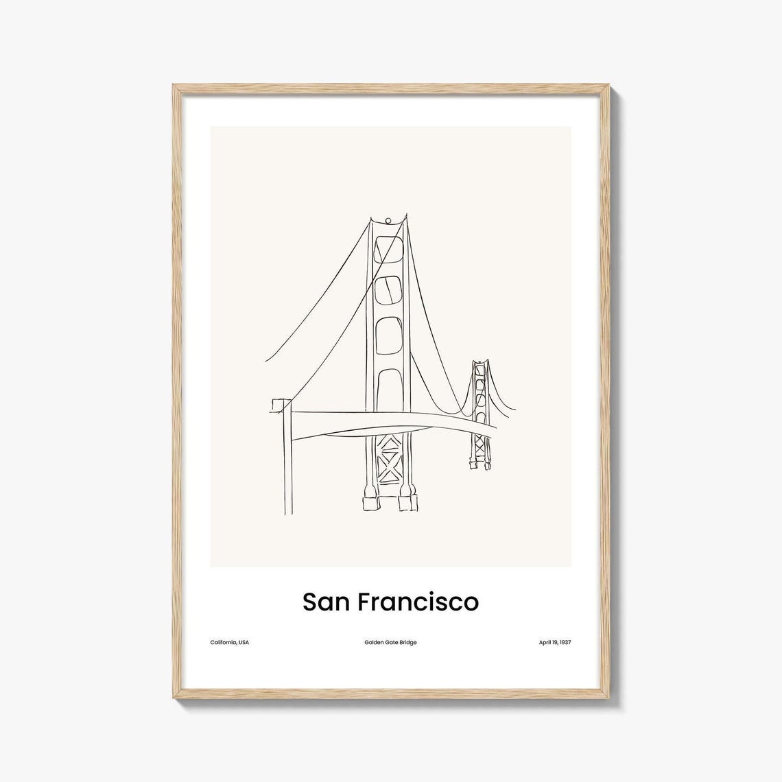 San Francisco Golden Gate Bridge One Line Minimalist Art Poster