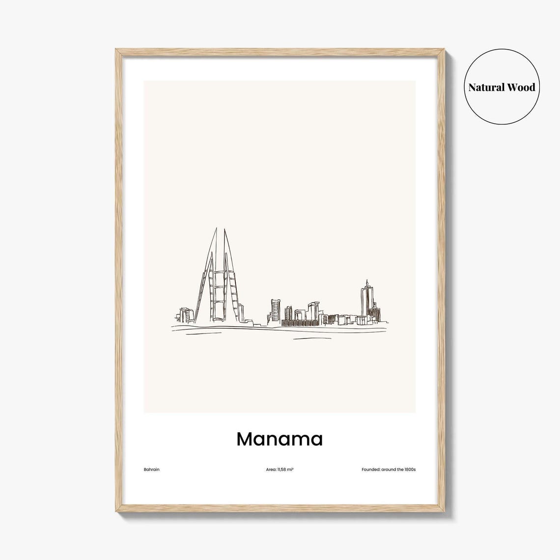 Manama Bahrain Sail Towers Skyline Minimalist Line Drawing Poster - Image 2
